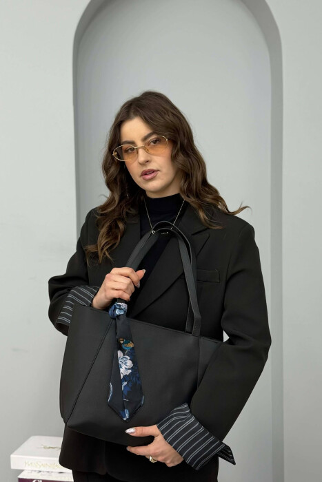 ONE COLOR SIMPLE SCARF DETAIL WOMEN BAG BLACK/ E ZEZE - 3