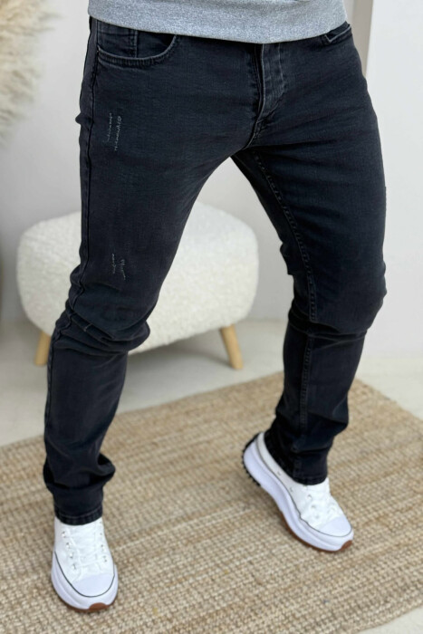 ONE COLOR SIMPLE SCRATCHES MEN JEANS BLACK/ E ZEZE - 3