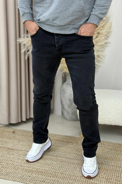 ONE COLOR SIMPLE SCRATCHES MEN JEANS BLACK/ E ZEZE - 2