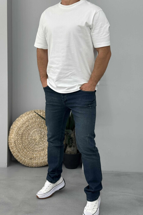 ONE COLOR SIMPLE SCRATCHES MEN JEANS BLUE/BLU - KLAUDIO FASHION