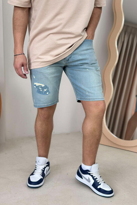 XHINSE TË SHKURTRA ME GËRVISHTJE PËR MESHKUJ NË NGJYRËN BLU E ZBARDHUR - KLAUDIO FASHION