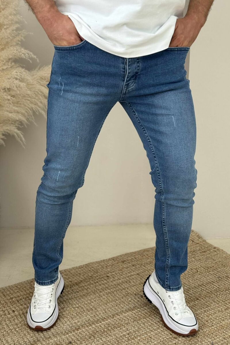 ONE COLOR SIMPLE SCRATCHES SLIM FIT MEN JEANS BLUE/BLU - 2