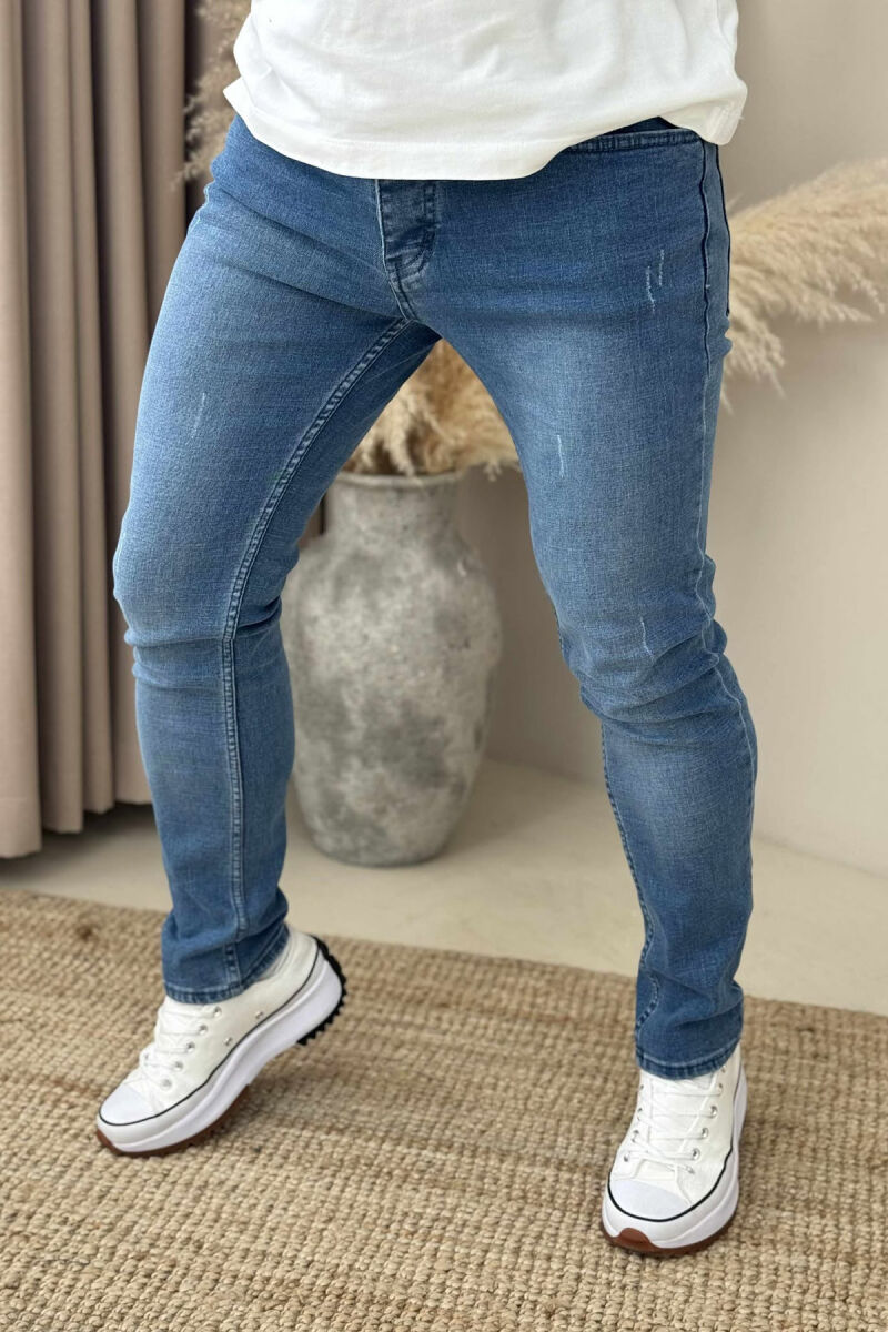 ONE COLOR SIMPLE SCRATCHES SLIM FIT MEN JEANS BLUE/BLU - 4