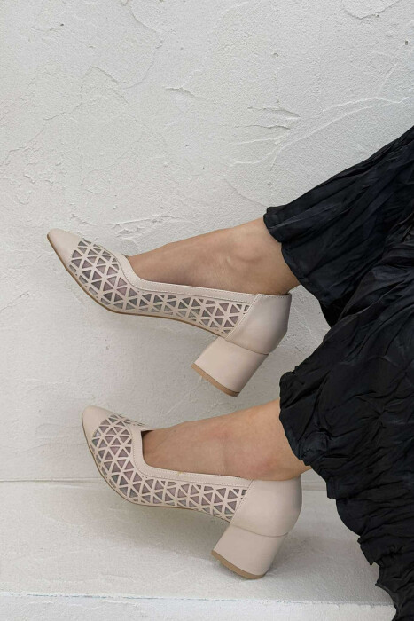 ONE COLOR SIMPLE SEMI HEEL WOMEN SHOES BEIGE/BEZHE - 1