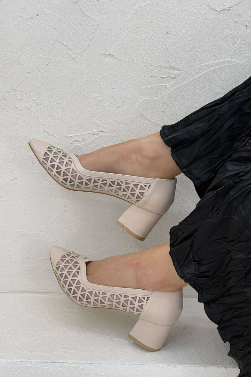 ONE COLOR SIMPLE SEMI HEEL WOMEN SHOES BEIGE/BEZHE - 1