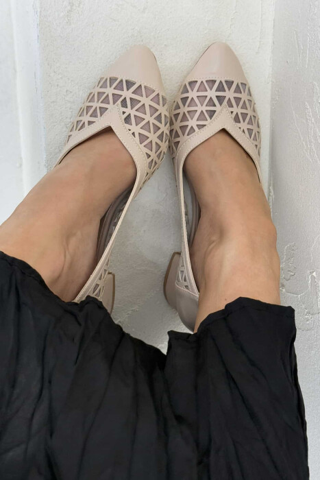 ONE COLOR SIMPLE SEMI HEEL WOMEN SHOES BEIGE/BEZHE - 2