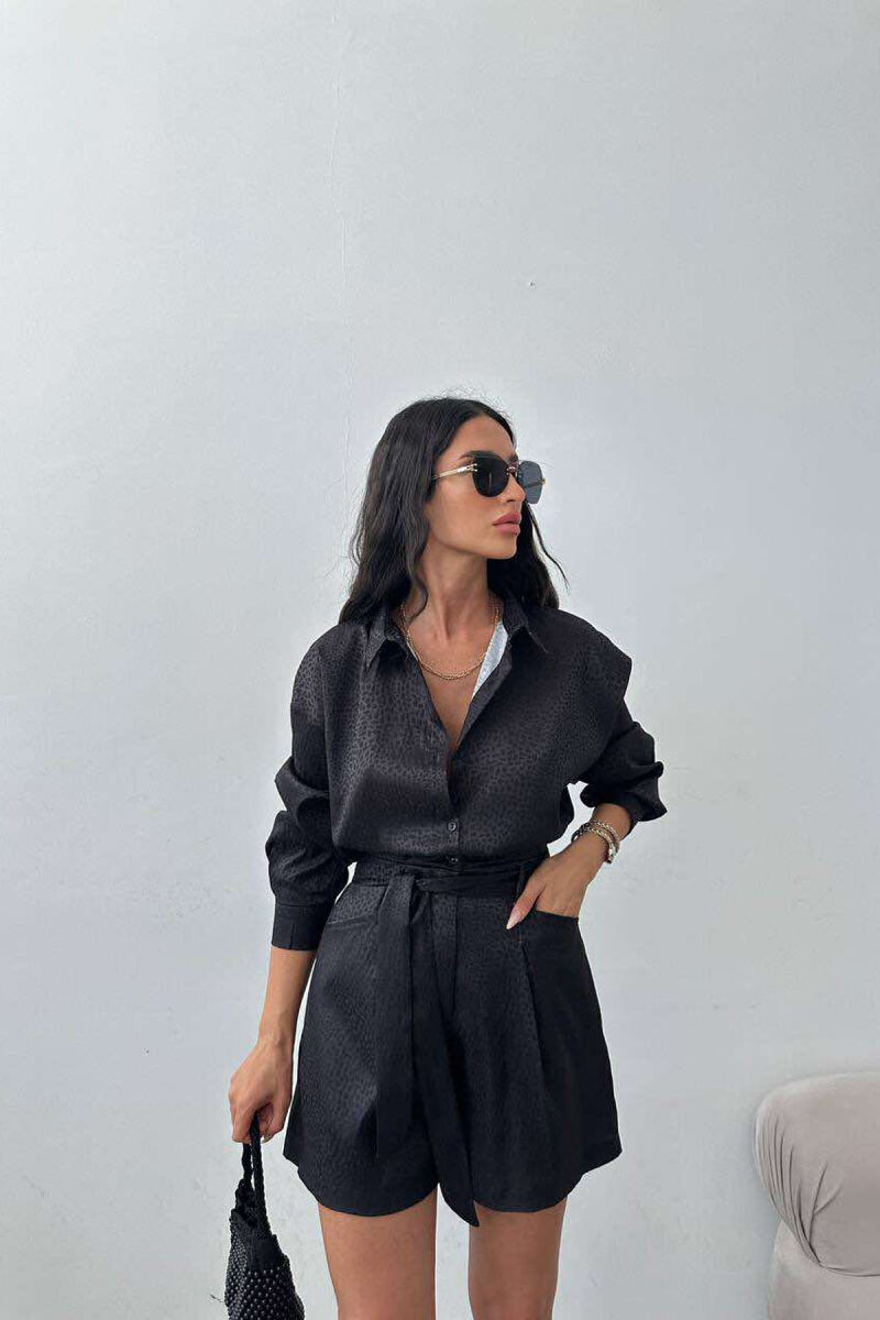 ONE COLOR SIMPLE SHIRT+SHORTS WOMEN SET BLACK/ E ZEZE - 8