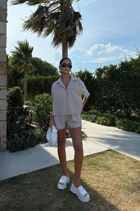 ONE COLOR SIMPLE SHIRT+SHORTS WOMEN SET GREY/GRI 