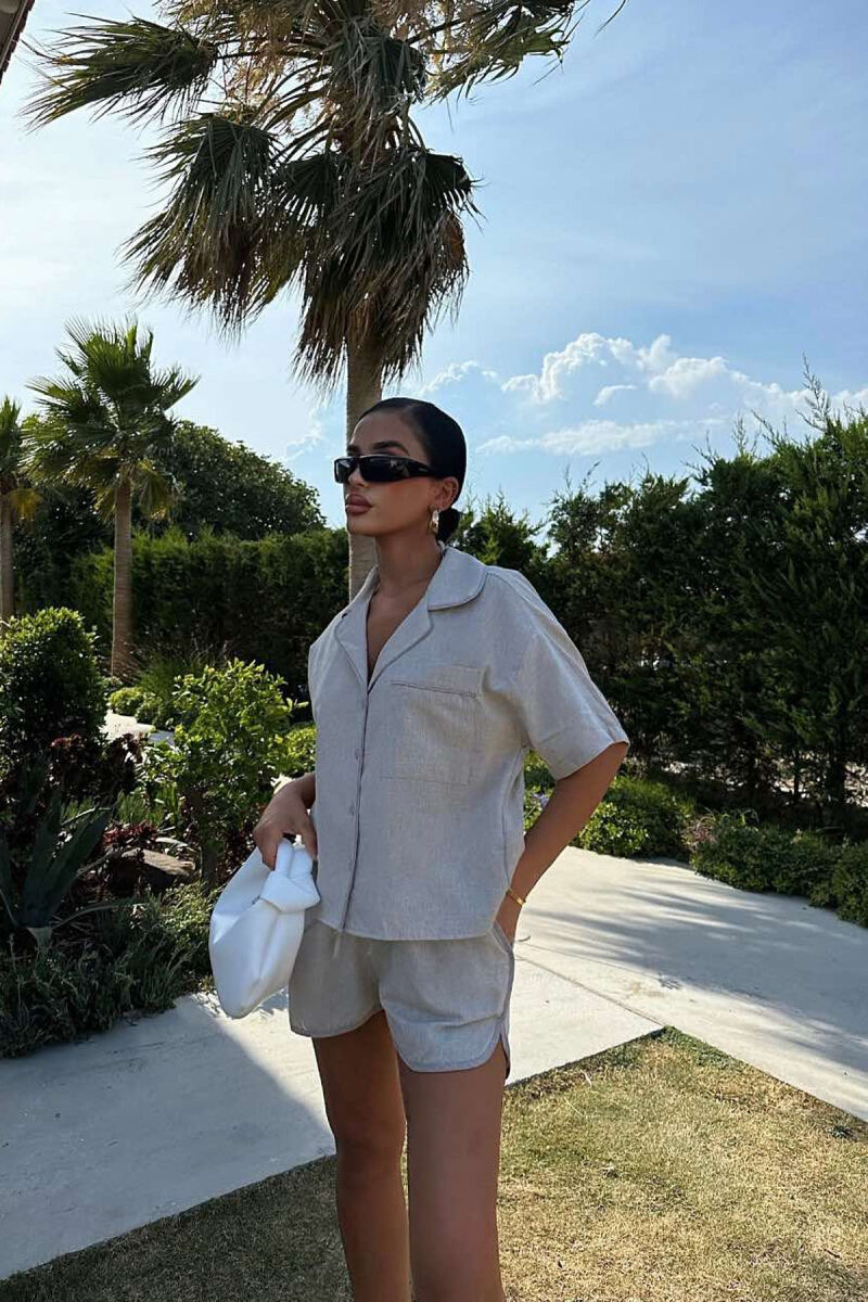 ONE COLOR SIMPLE SHIRT+SHORTS WOMEN SET GREY/GRI - 3