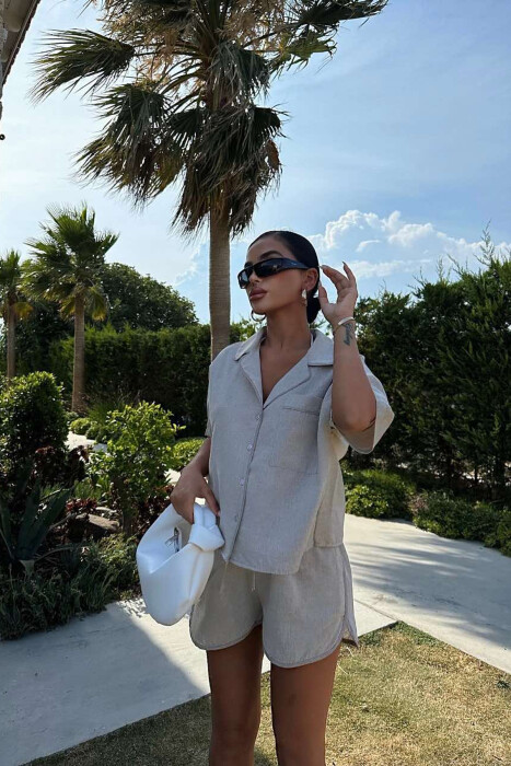 ONE COLOR SIMPLE SHIRT+SHORTS WOMEN SET GREY/GRI - 4