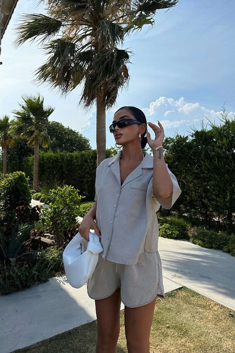 ONE COLOR SIMPLE SHIRT+SHORTS WOMEN SET GREY/GRI - 4