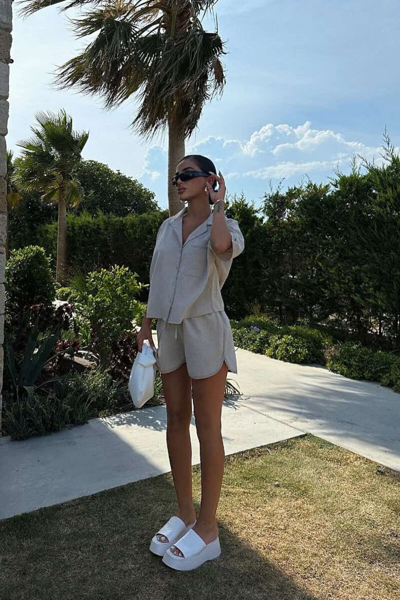 ONE COLOR SIMPLE SHIRT+SHORTS WOMEN SET GREY/GRI - 5