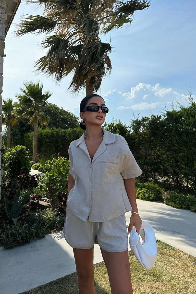 ONE COLOR SIMPLE SHIRT+SHORTS WOMEN SET GREY/GRI - 6