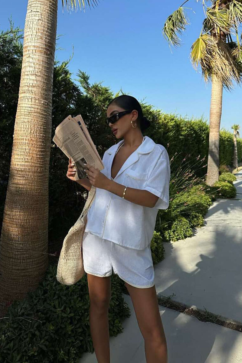 ONE COLOR SIMPLE SHIRT+SHORTS WOMEN SET WHITE-E BARDHE - 1