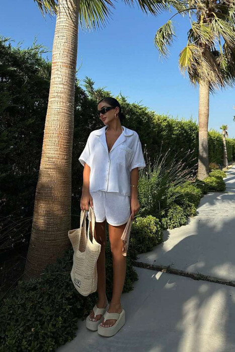 ONE COLOR SIMPLE SHIRT+SHORTS WOMEN SET WHITE-E BARDHE - 3