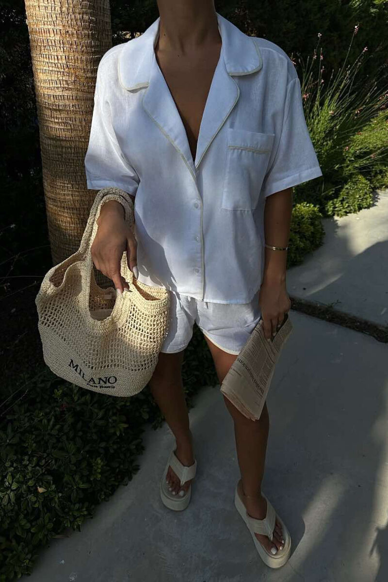 ONE COLOR SIMPLE SHIRT+SHORTS WOMEN SET WHITE-E BARDHE - 4