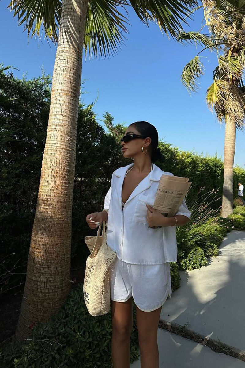 ONE COLOR SIMPLE SHIRT+SHORTS WOMEN SET WHITE-E BARDHE - 5