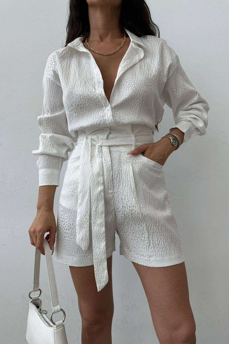 ONE COLOR SIMPLE SHIRT+SHORTS WOMEN SET WHITE-E BARDHE - 2