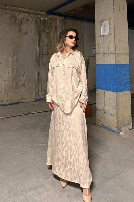 ONE COLOR SIMPLE SHIRT+SKIRT WOMEN SET BEIGE/BEZHE 