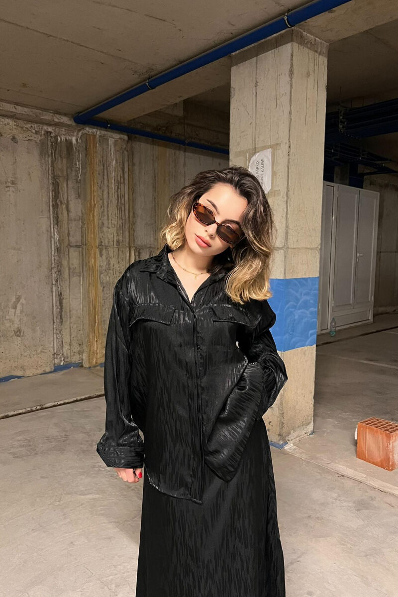 ONE COLOR SIMPLE SHIRT+SKIRT WOMEN SET BLACK/ E ZEZE - 2