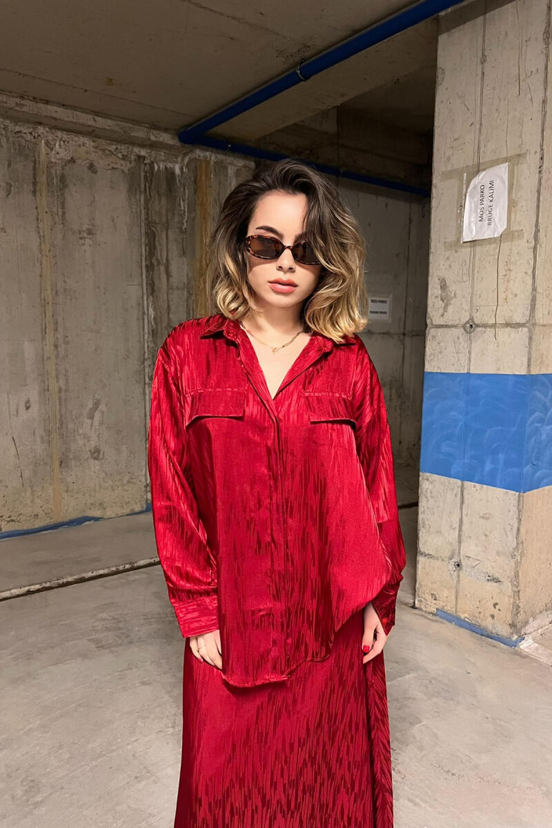 ONE COLOR SIMPLE SHIRT+SKIRT WOMEN SET BURGUNDY/VISHNJE - 2