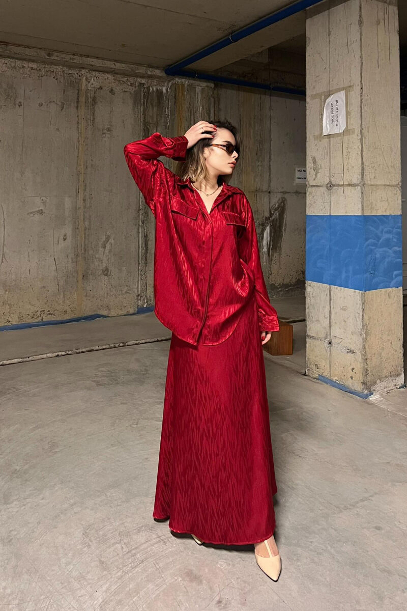 ONE COLOR SIMPLE SHIRT+SKIRT WOMEN SET BURGUNDY/VISHNJE - 3