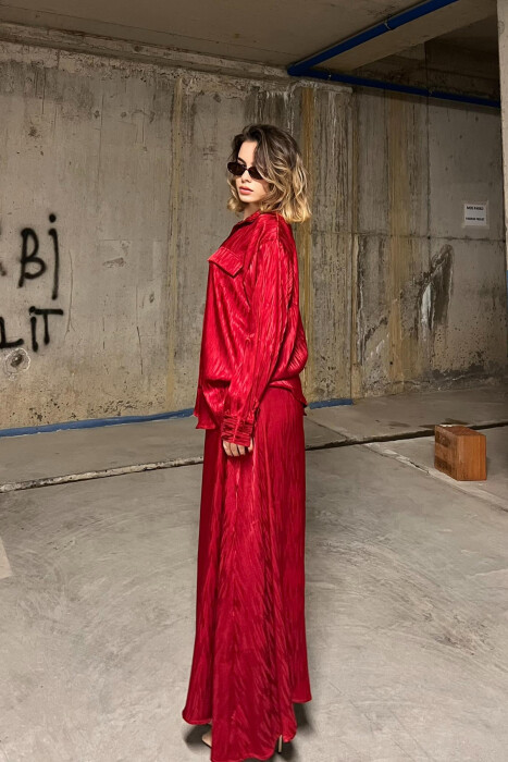 ONE COLOR SIMPLE SHIRT+SKIRT WOMEN SET BURGUNDY/VISHNJE - 4