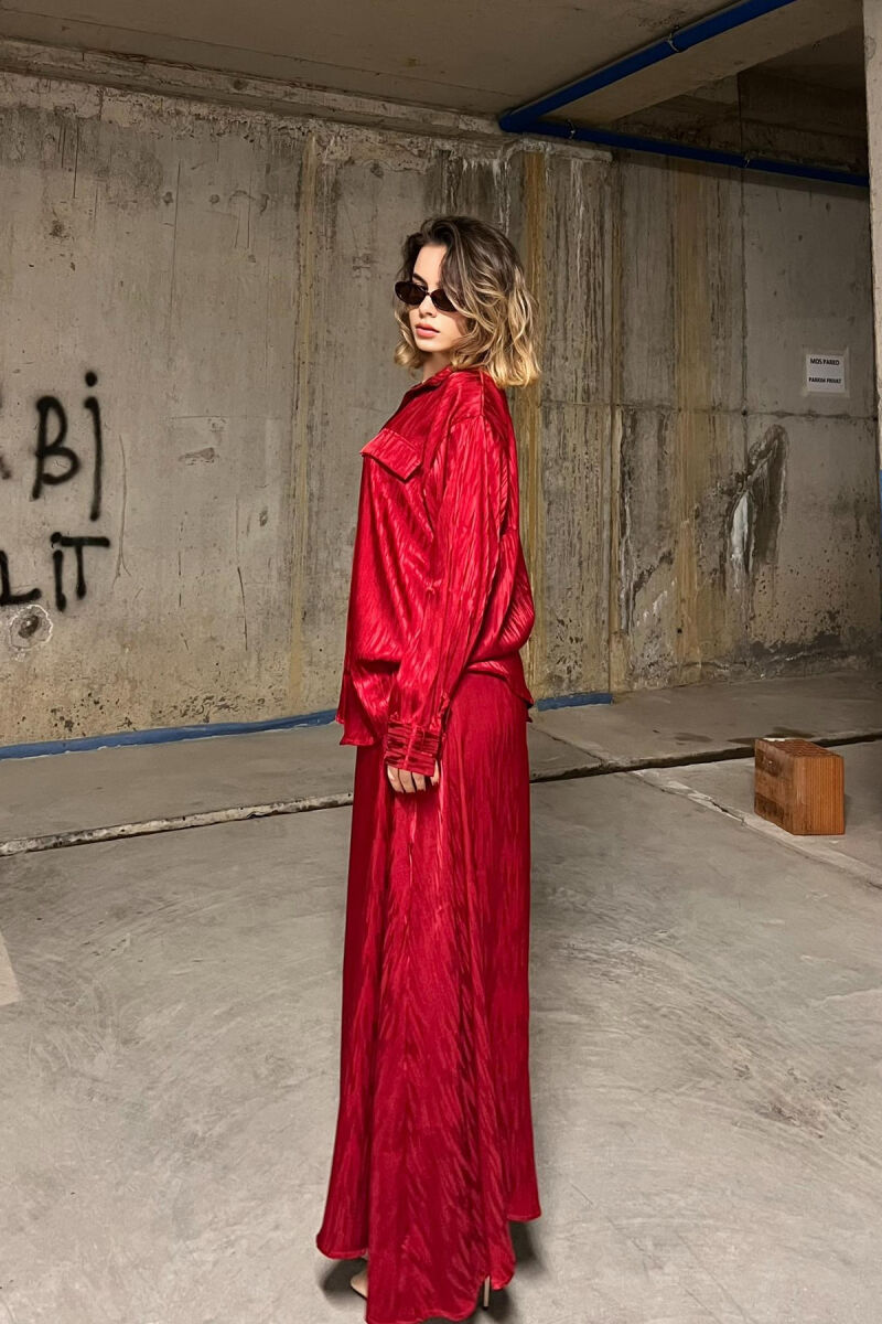 ONE COLOR SIMPLE SHIRT+SKIRT WOMEN SET BURGUNDY/VISHNJE - 4