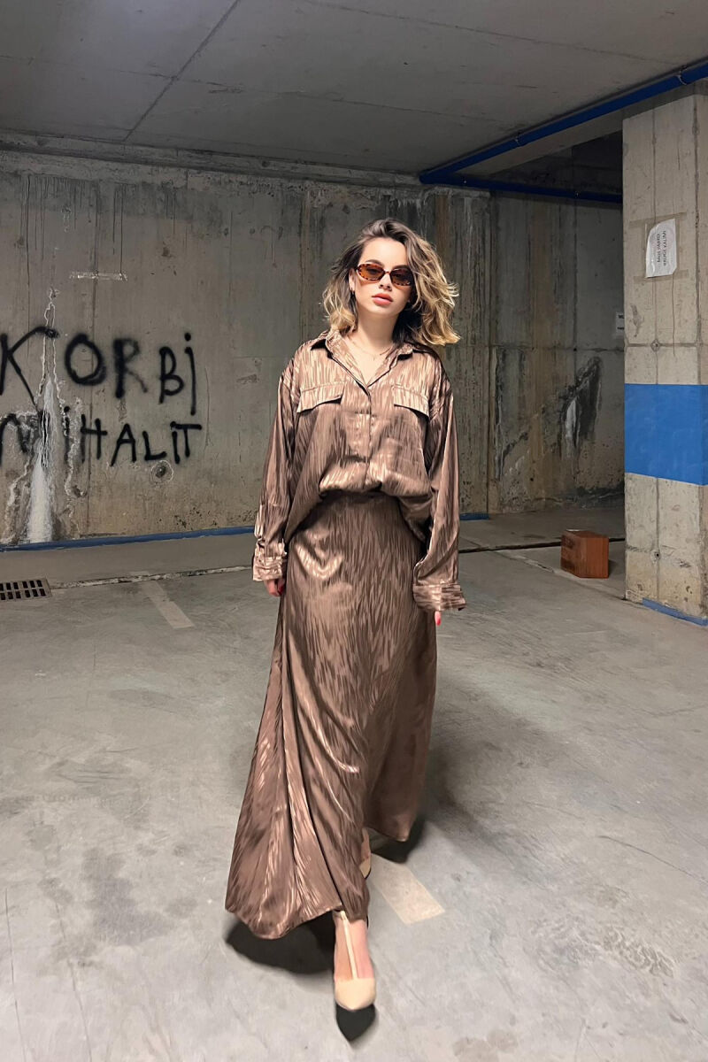 ONE COLOR SIMPLE SHIRT+SKIRT WOMEN SET LIGHT BROWN/KAZB - 3
