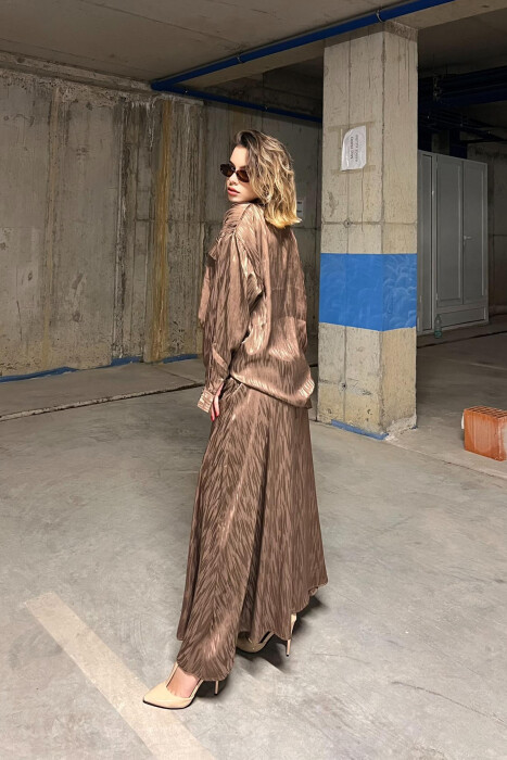 ONE COLOR SIMPLE SHIRT+SKIRT WOMEN SET LIGHT BROWN/KAZB - 4