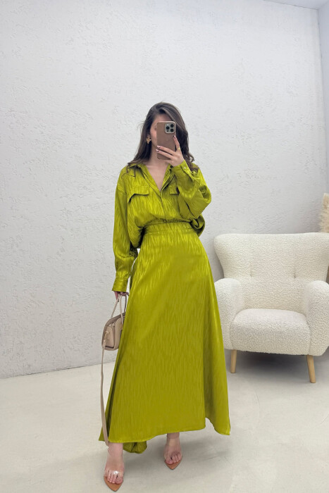 ONE COLOR SIMPLE SHIRT+SKIRT WOMEN SET LIGHT GREEN/JEZB - 1