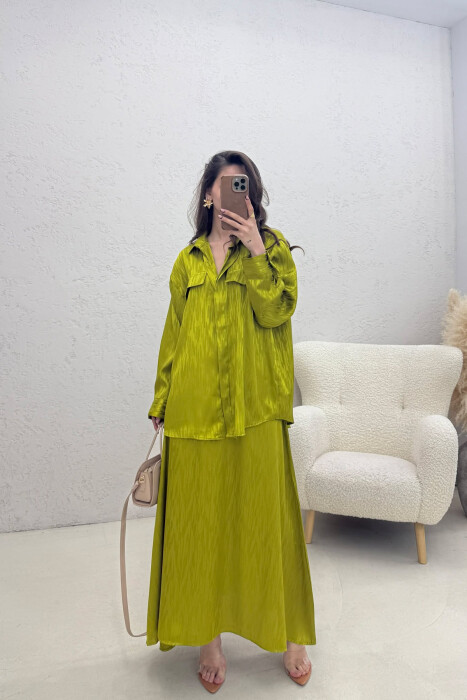 ONE COLOR SIMPLE SHIRT+SKIRT WOMEN SET LIGHT GREEN/JEZB - 2