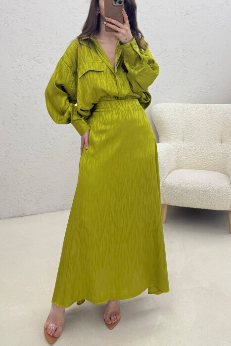 ONE COLOR SIMPLE SHIRT+SKIRT WOMEN SET LIGHT GREEN/JEZB - 3