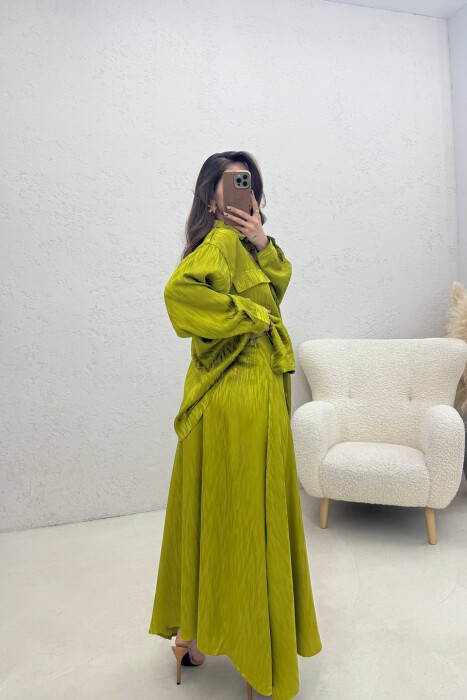 ONE COLOR SIMPLE SHIRT+SKIRT WOMEN SET LIGHT GREEN/JEZB - 4