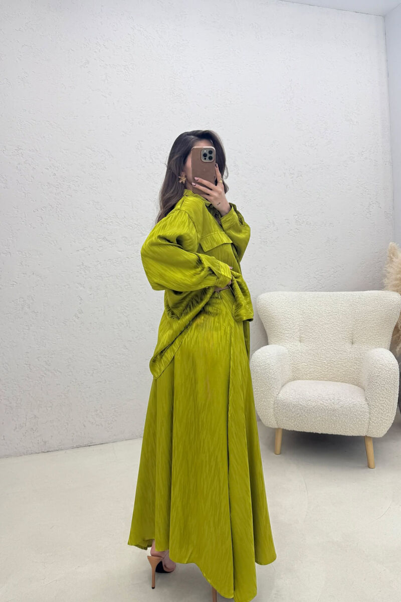 ONE COLOR SIMPLE SHIRT+SKIRT WOMEN SET LIGHT GREEN/JEZB - 4