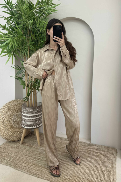 ONE COLOR SIMPLE SHIRT+TROUSERS WOMEN SET BEIGE/BEZHE 