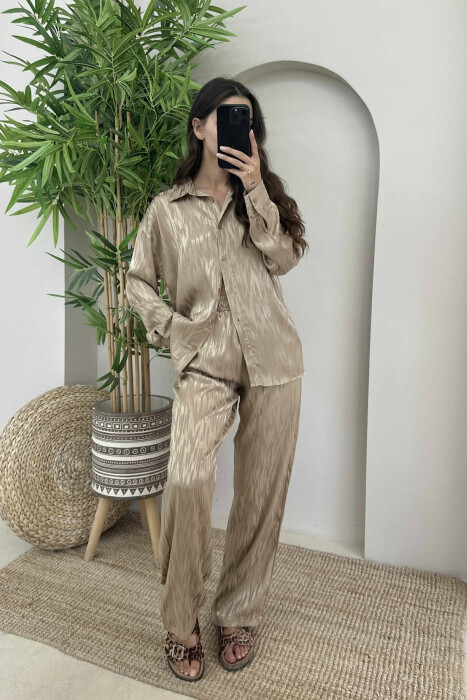 ONE COLOR SIMPLE SHIRT+TROUSERS WOMEN SET BEIGE/BEZHE - 2