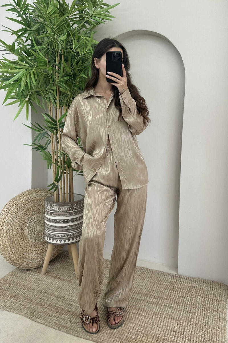 ONE COLOR SIMPLE SHIRT+TROUSERS WOMEN SET BEIGE/BEZHE - 2