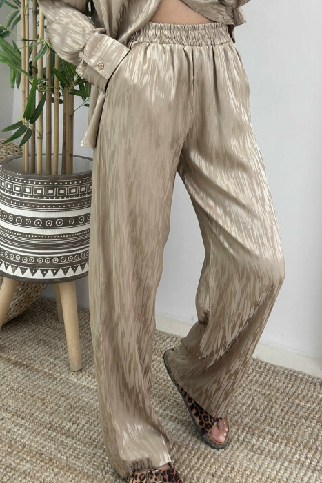 ONE COLOR SIMPLE SHIRT+TROUSERS WOMEN SET BEIGE/BEZHE - 3