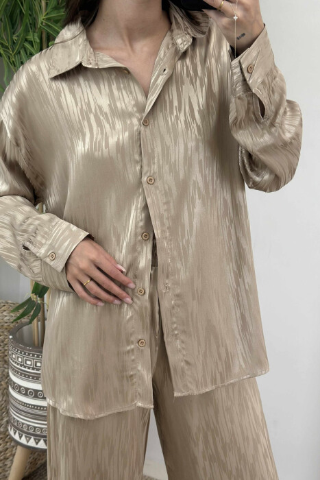 ONE COLOR SIMPLE SHIRT+TROUSERS WOMEN SET BEIGE/BEZHE - 4