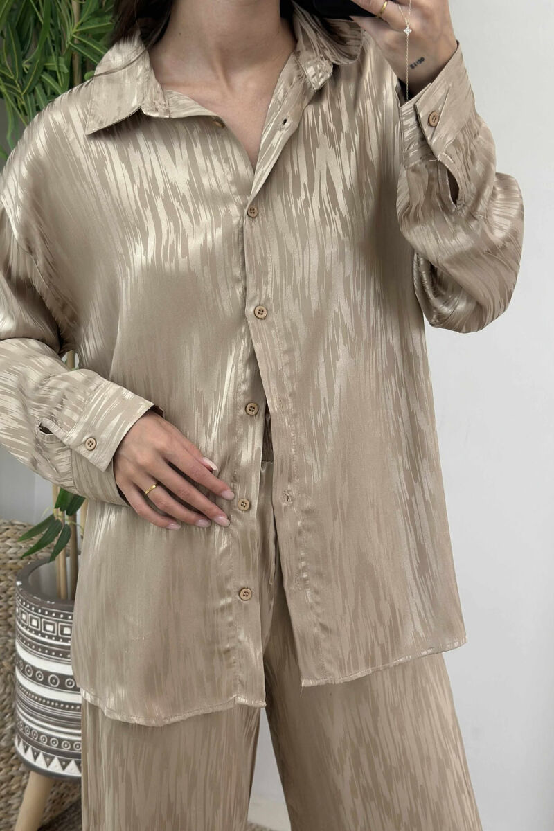 ONE COLOR SIMPLE SHIRT+TROUSERS WOMEN SET BEIGE/BEZHE - 4