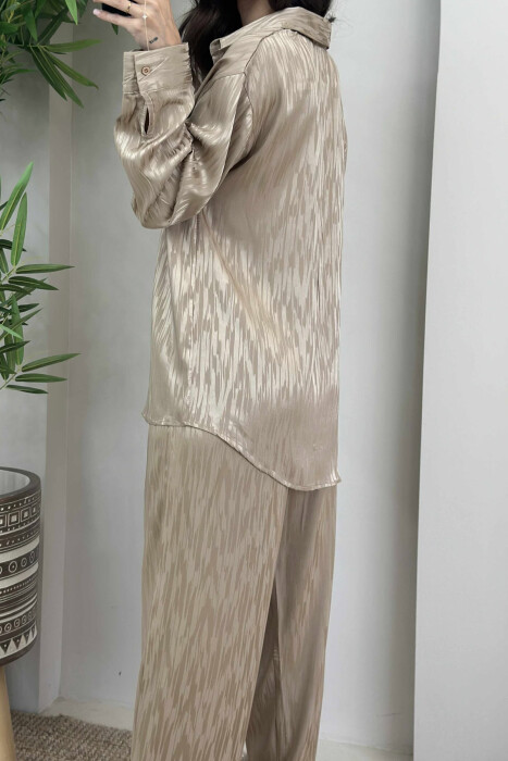 ONE COLOR SIMPLE SHIRT+TROUSERS WOMEN SET BEIGE/BEZHE - 5