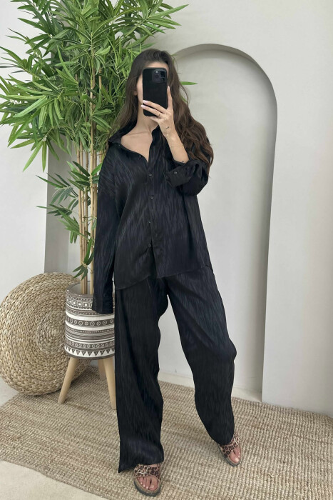 ONE COLOR SIMPLE SHIRT+TROUSERS WOMEN SET BLACK/ E ZEZE - 1