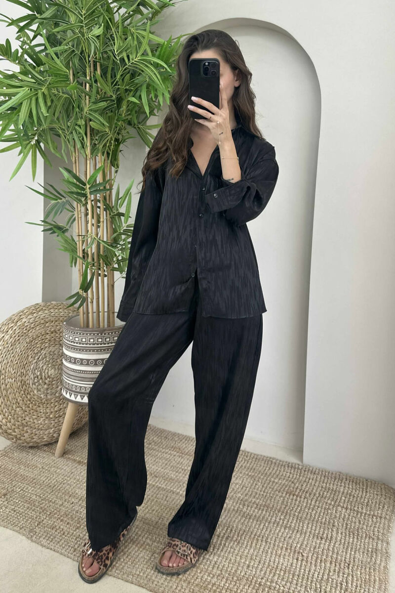 ONE COLOR SIMPLE SHIRT+TROUSERS WOMEN SET BLACK/ E ZEZE - 2