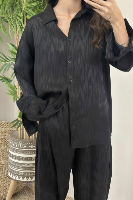 ONE COLOR SIMPLE SHIRT+TROUSERS WOMEN SET BLACK/ E ZEZE - 3