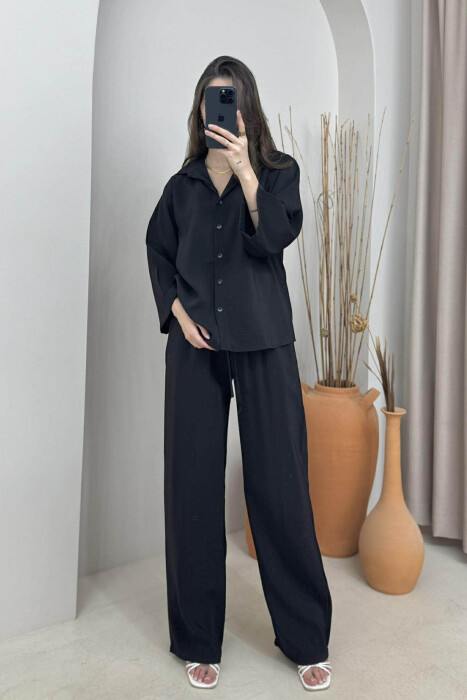 ONE COLOR SIMPLE SHIRT+TROUSERS WOMEN SET BLACK/ E ZEZE - 1