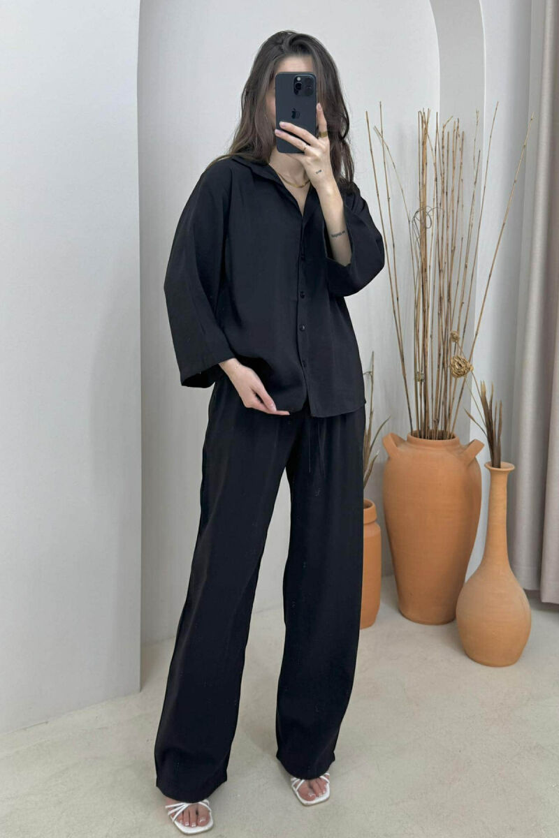 ONE COLOR SIMPLE SHIRT+TROUSERS WOMEN SET BLACK/ E ZEZE - 2