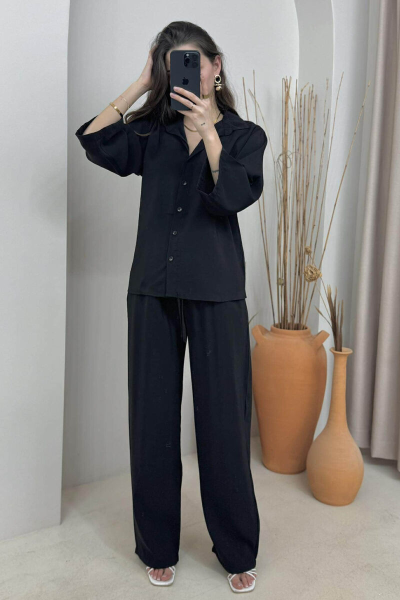ONE COLOR SIMPLE SHIRT+TROUSERS WOMEN SET BLACK/ E ZEZE - 3