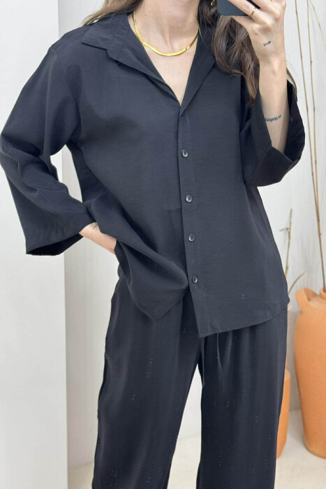 ONE COLOR SIMPLE SHIRT+TROUSERS WOMEN SET BLACK/ E ZEZE - 4