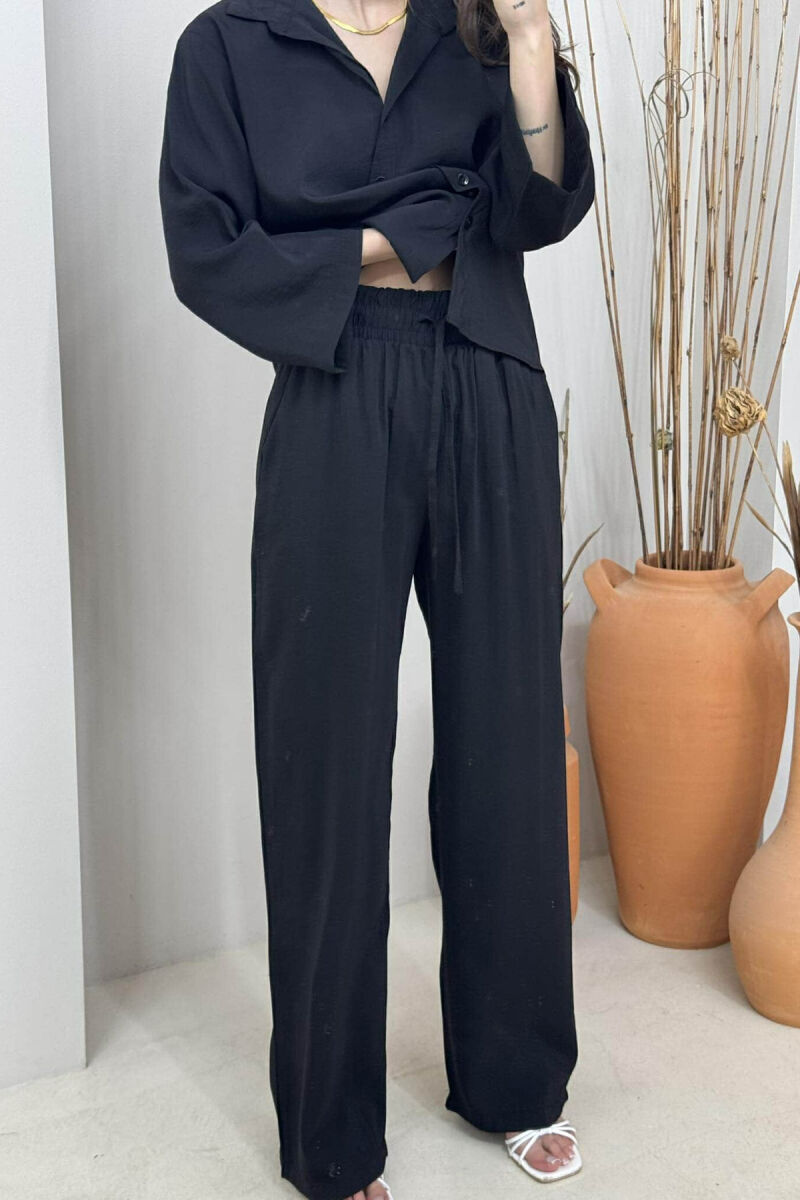 ONE COLOR SIMPLE SHIRT+TROUSERS WOMEN SET BLACK/ E ZEZE - 5